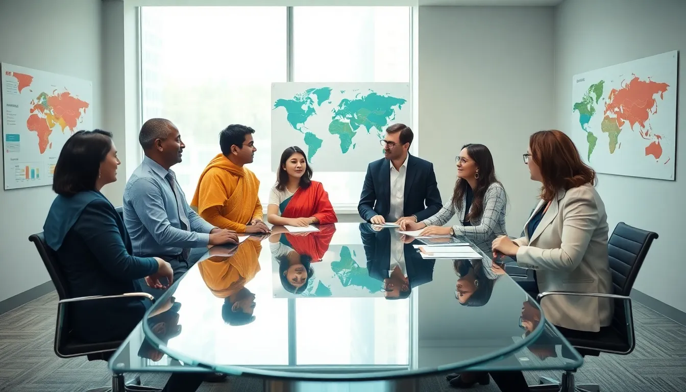 diverse groups discussing cultural boundaries in a modern office.